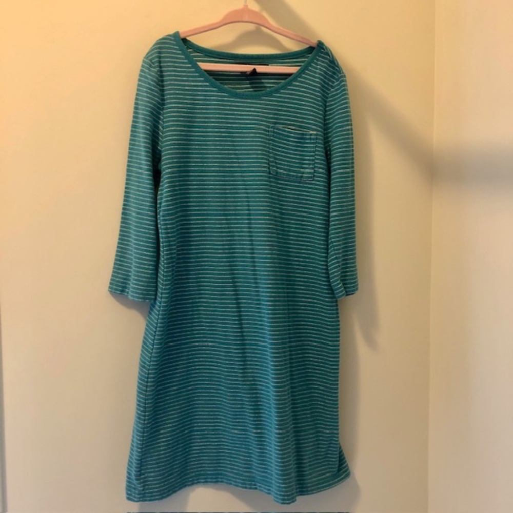 Gap Kids Girls’ Teal Green Striped Long Sleeve Dress, Size M (US), Gently Worn